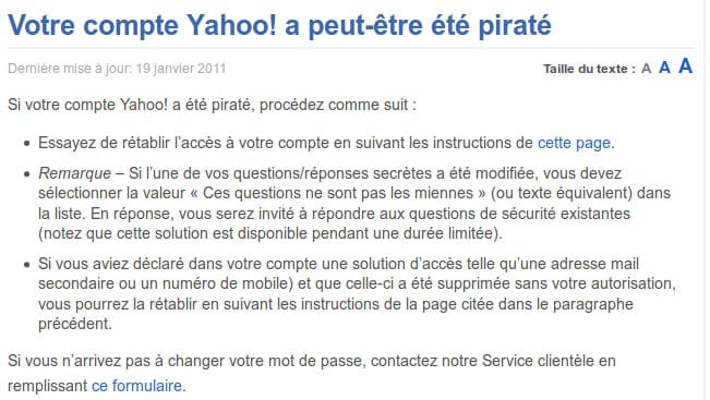 Compte piraté sur Yahoo
